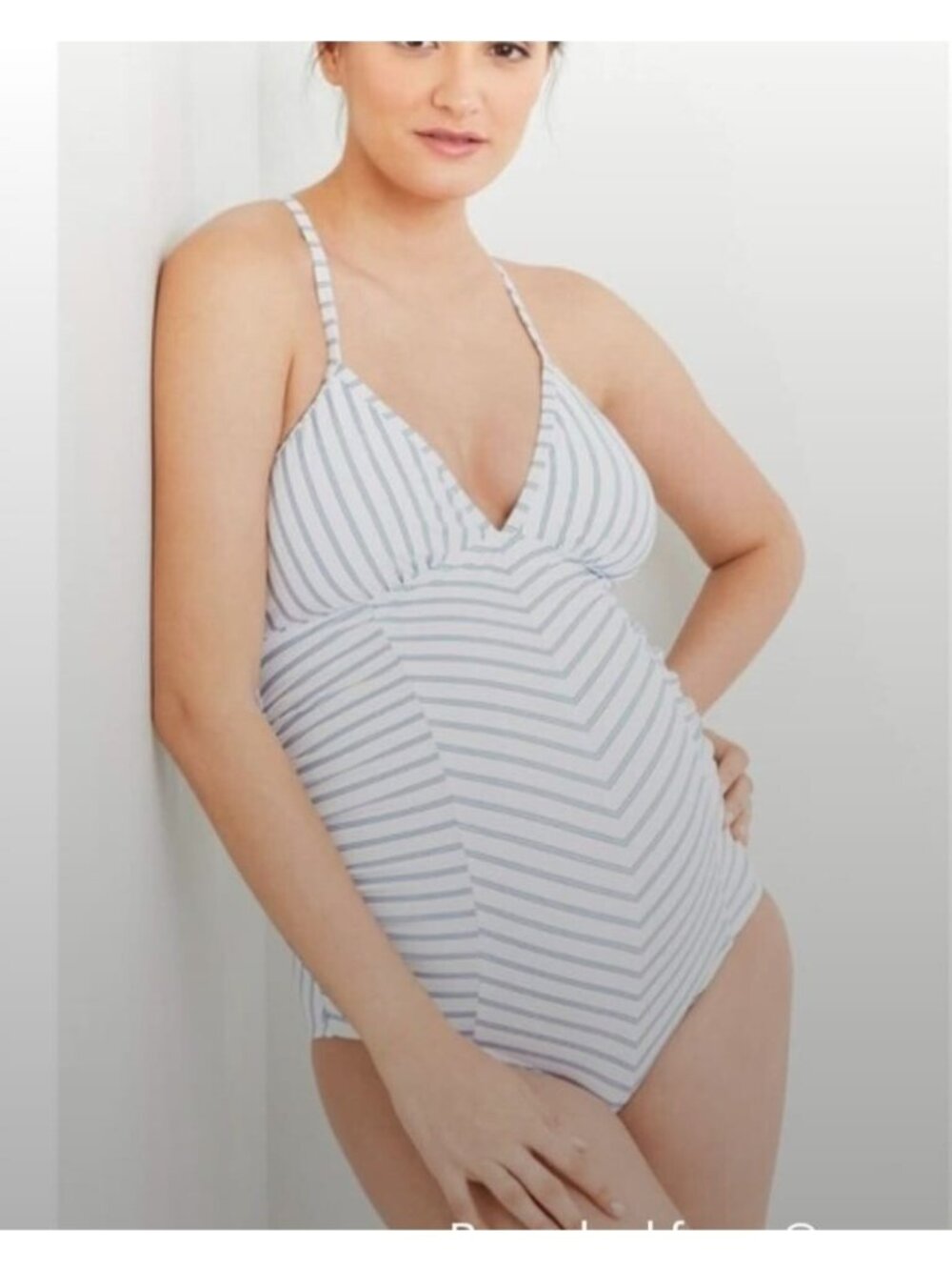 Splendid Maternity One Piece Swimsuit Blue White Striped Cross Back Size M